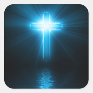 Christian Cross in Blue Light Square Sticker