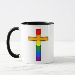 Christian Cross in Gay Pride Flag Colours Mug