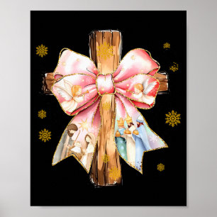 Christian Cross Jesus Nativity Angel Bow Christmas Poster