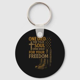 Christian Cross Military Veteran American Flag Fai Keychain