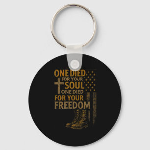 Christian Cross Military Veteran American Flag Fai Keychain