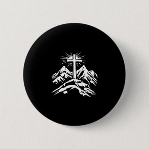 Christian Cross Mountains Religious 2 Inch Round Button