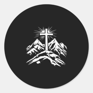Christian Cross Mountains Religious  Classic Round Sticker