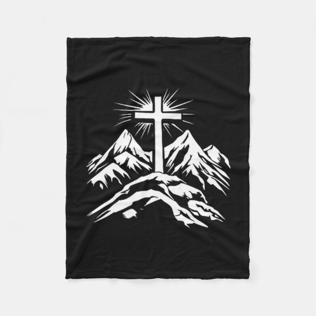 Christian Cross Mountains Religious  Fleece Blanket (Front)