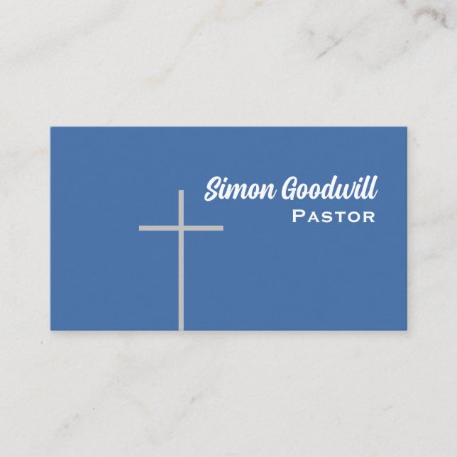 Christian Cross Pastor Business Cards Blue (Front)