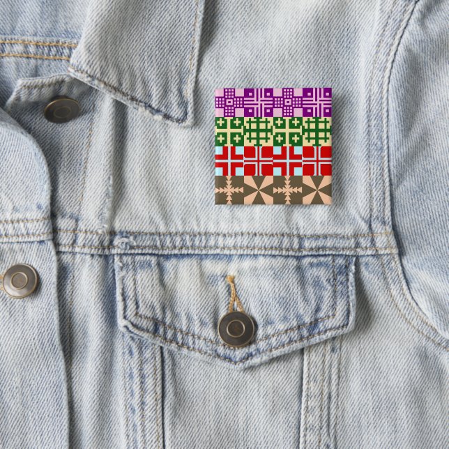 Christian Cross Pattern 1 2 Inch Square Button (In Situ)