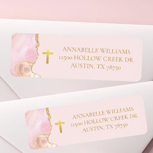 Christian Cross Pink Gold Agate Adresse de retour