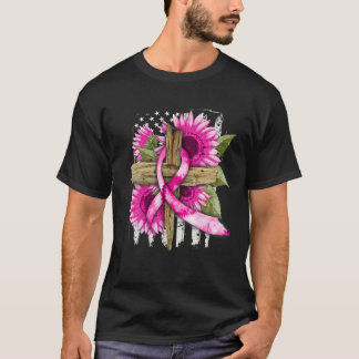 Christian Cross Pink Ribbon Sunflower Breast Cance T-Shirt
