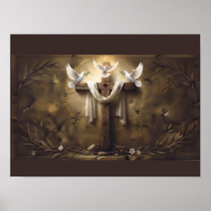 Christian Cross Poster with Doves   Jesus Cross