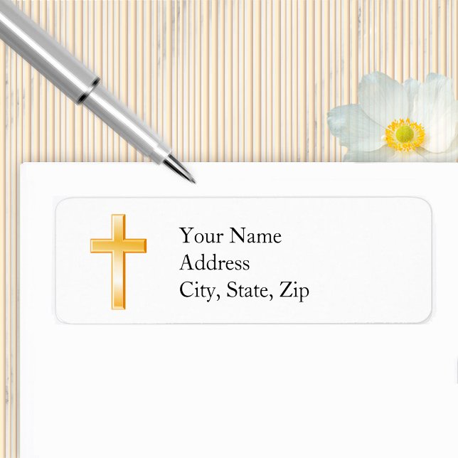 Christian Cross Return Address Labels (Customize your return address label with a gold Christian Cross symbol. )