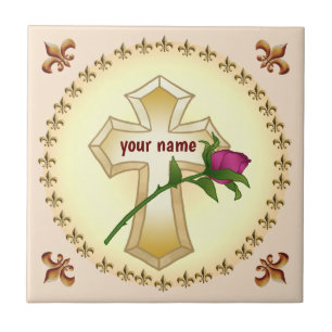 Christian Cross Rose Tile