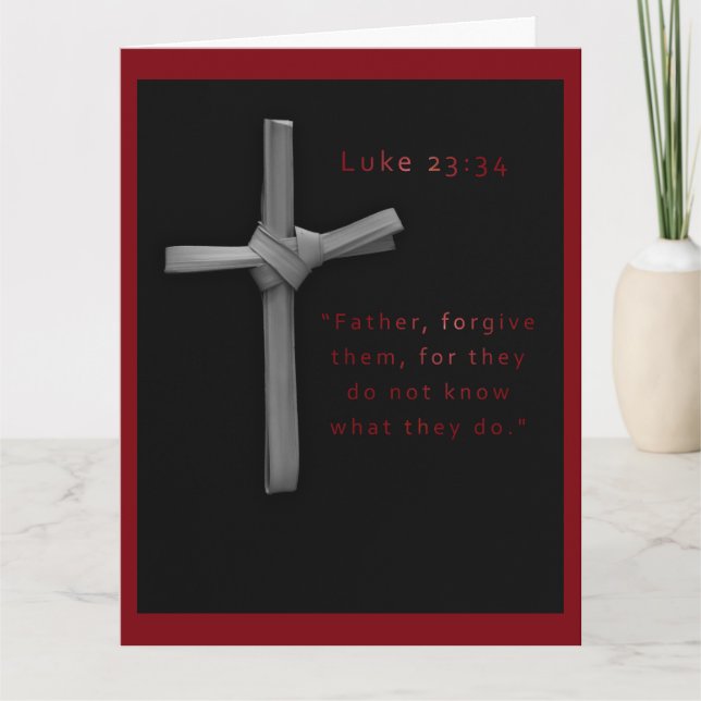 Christian Cross Scripture Black Red Easter Card (Front)