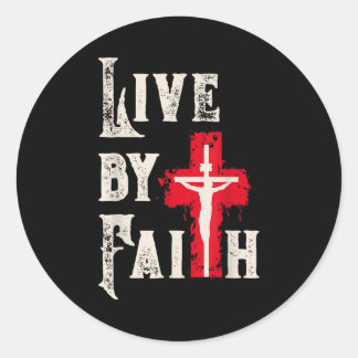 Christian Cross Scripture Live By Faith Classic Round Sticker