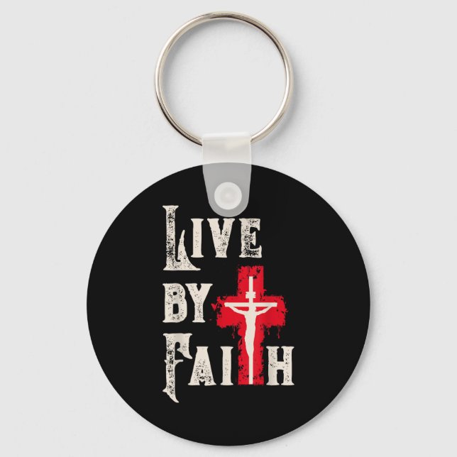 Christian Cross Scripture Live By Faith  Keychain (Front)