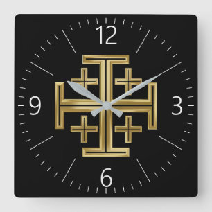 Christian cross square wall clock