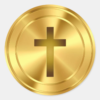 Christian Cross Symbol - gold Classic Round Sticker