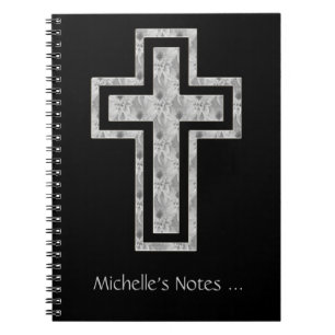 Christian Cross Symbol Pretty Grey Flowers Notebook