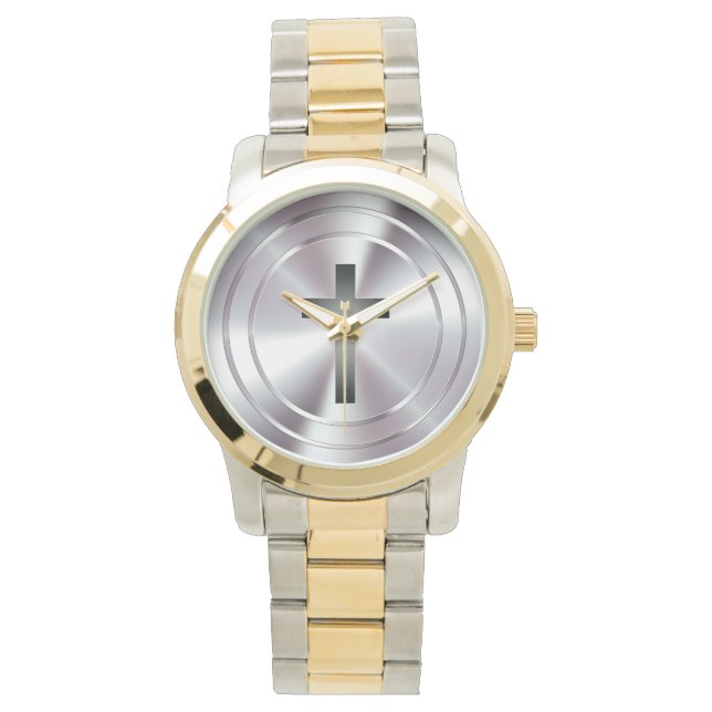 Christian Cross Symbol | silver chrome Watch (Front)