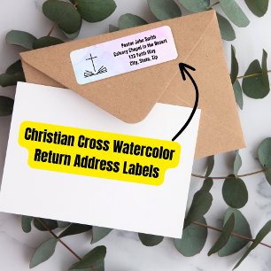 Christian Cross Watercolor Return Address Label