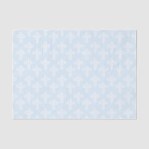 Christian Cross White on Blue Damask Pattern Tissue Paper