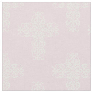 Christian Cross White on Pink Damask Pattern Fabric