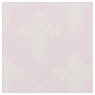 Christian Cross White on Pink Damask Pattern Fabric
