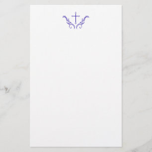 Christian Cross With Decorations Blue Stationery