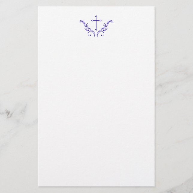 Christian Cross With Decorations Blue Stationery (Front)