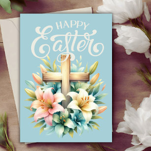 Christian Cross With Easter Lilies Custom Easter Holiday Card