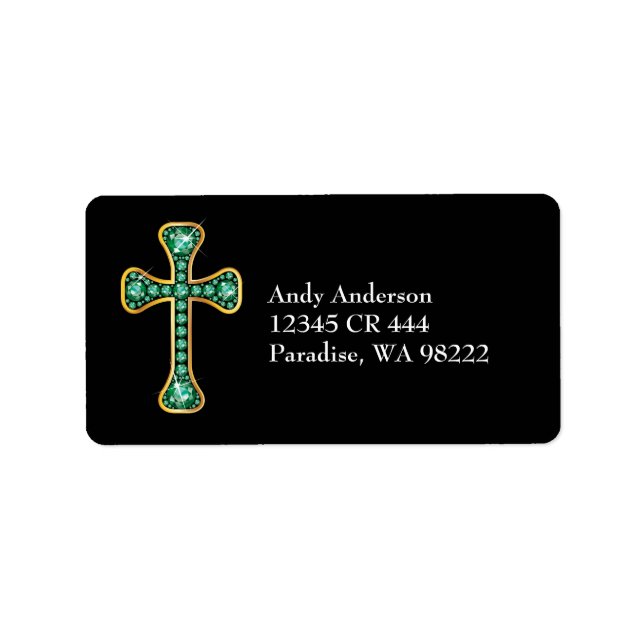 Christian Cross with "Emerald" Stones Label (Front)