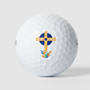 Christian Cross with Flowers Golf Balls