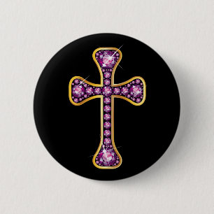 Christian Cross with "Garnet" Stones 2 Inch Round Button