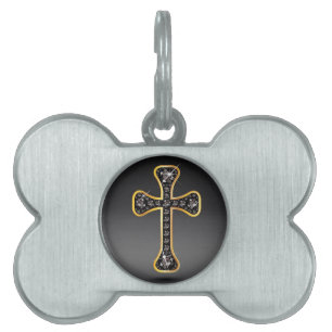 Christian Cross with "Onyx" Stones Pet Name Tag