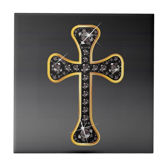 Christian Cross with "Onyx" Stones Tile (Front)