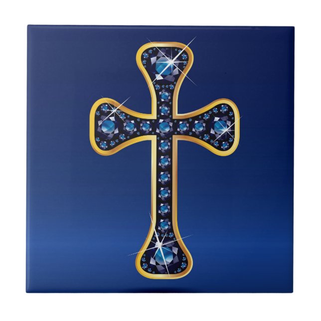 Christian Cross with "Sapphire" Stones Tile (Front)