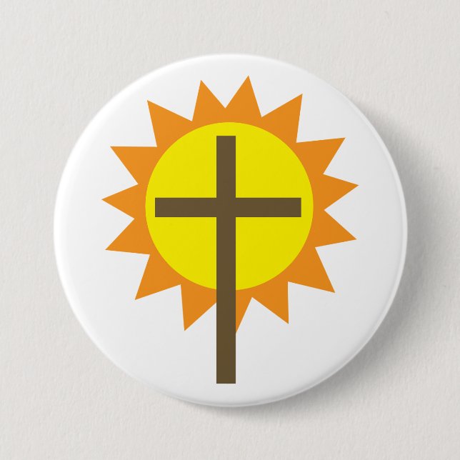 Christian Cross with Yellow Sun and Orange Rays 3 Inch Round Button (Front)