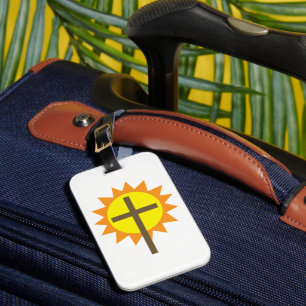 Christian Cross with Yellow Sun and Orange Rays Luggage Tag