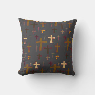 Christian Crosses Neutral Tone Throw Pillow