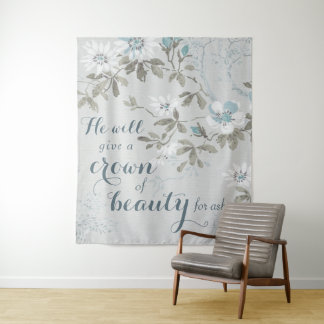Christian Crown of Beauty Blue Floral Tapestry