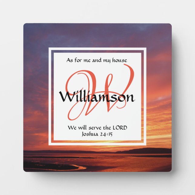 Christian Custom Monogram AS FOR ME AND MY HOUSE Plaque (Front)
