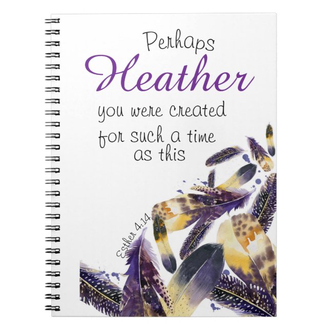 Christian Custom Scripture Purple Feather Notebook (Front)