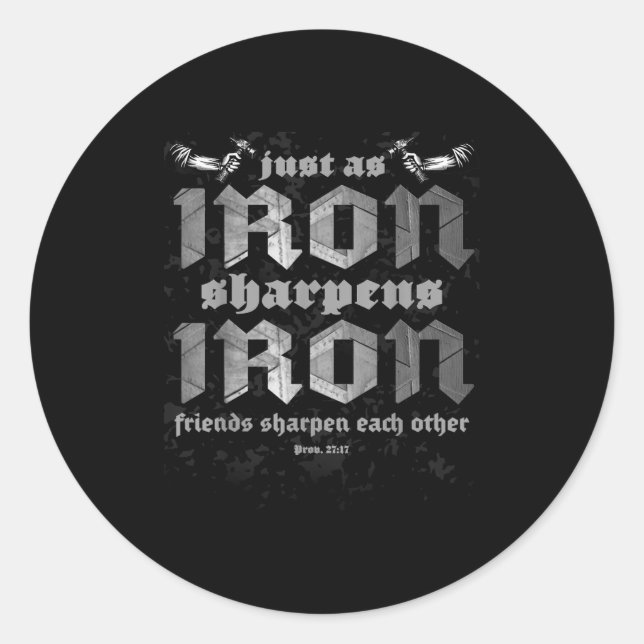Christian Dad Iron Sharpens Iron Bible Proverbs Ve Classic Round Sticker (Front)