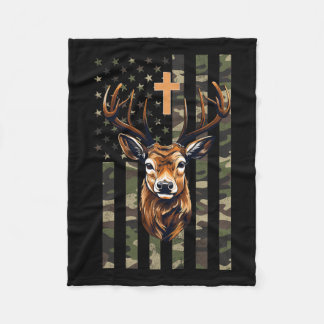 Christian Deer Hunting Camo American Flag Fleece Blanket