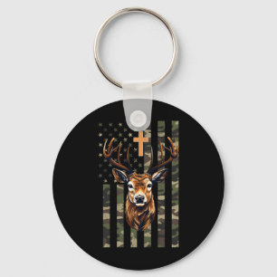 Christian Deer Hunting Camo American Flag  Keychain