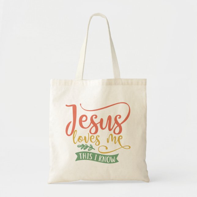 Christian Design Jesus Loves Me. This I Know Tote Bag (Front)