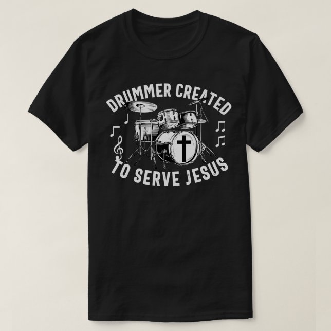 Christian Drummer Drum Player Stick Men Jesus Wors T-Shirt (Design Front)
