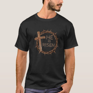 Christian Easter CROSS CROWN For Men, HE IS RISEN T-Shirt