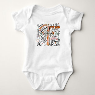 Christian Easter Cross He is Risen Baby Bodysuit