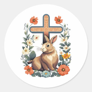 Christian Easter Day Cross Easter Bunny Rabbit  Classic Round Sticker