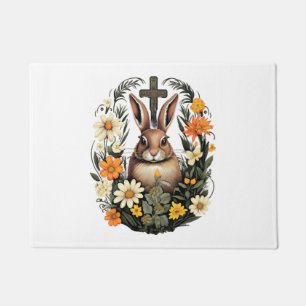 Christian Easter Day Cross Easter Bunny Rabbit    Doormat
